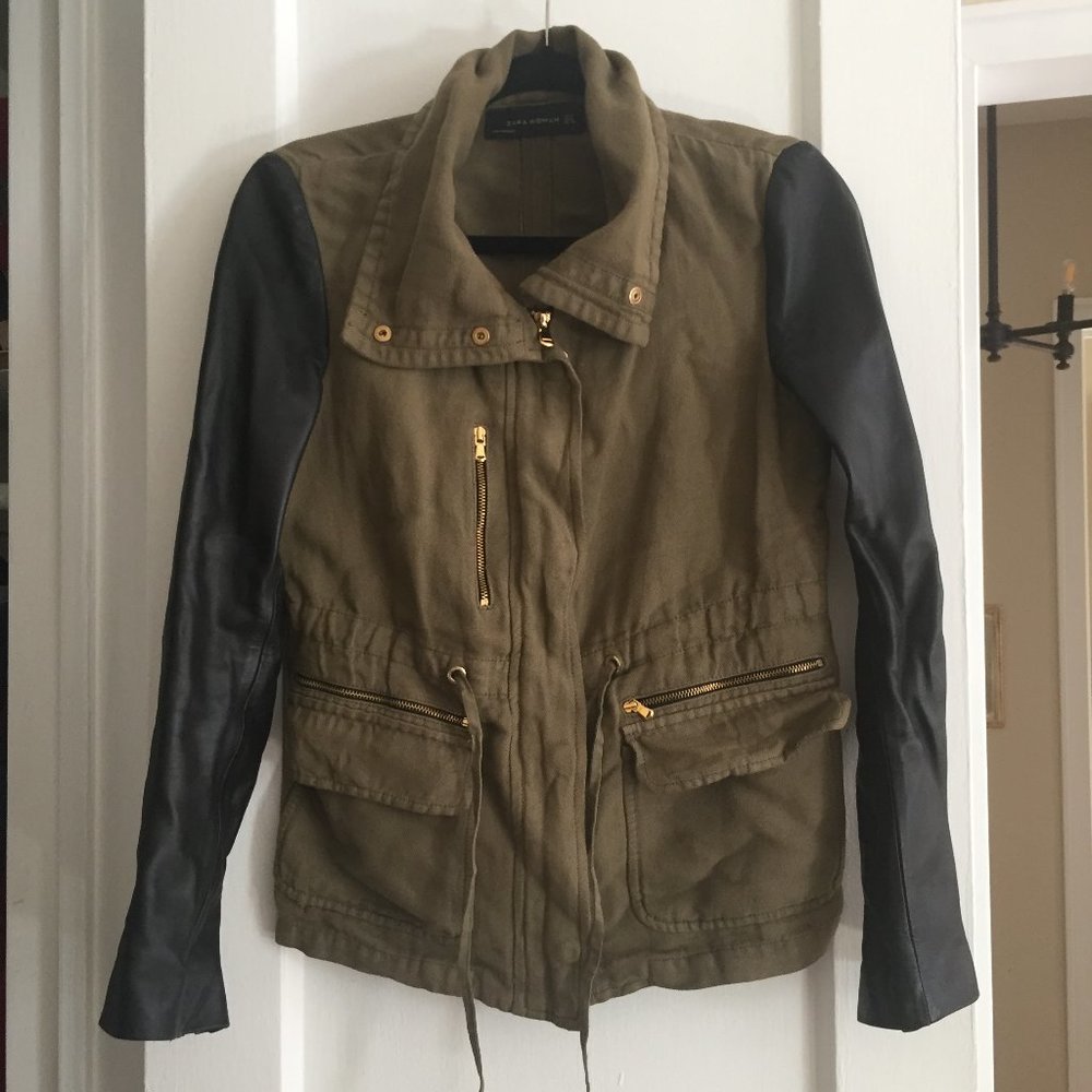 Leather Olive Military Zara Jacket - S